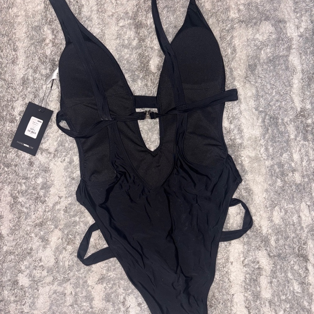 Black & Brown Cut-Out One-Piece Swimsuit